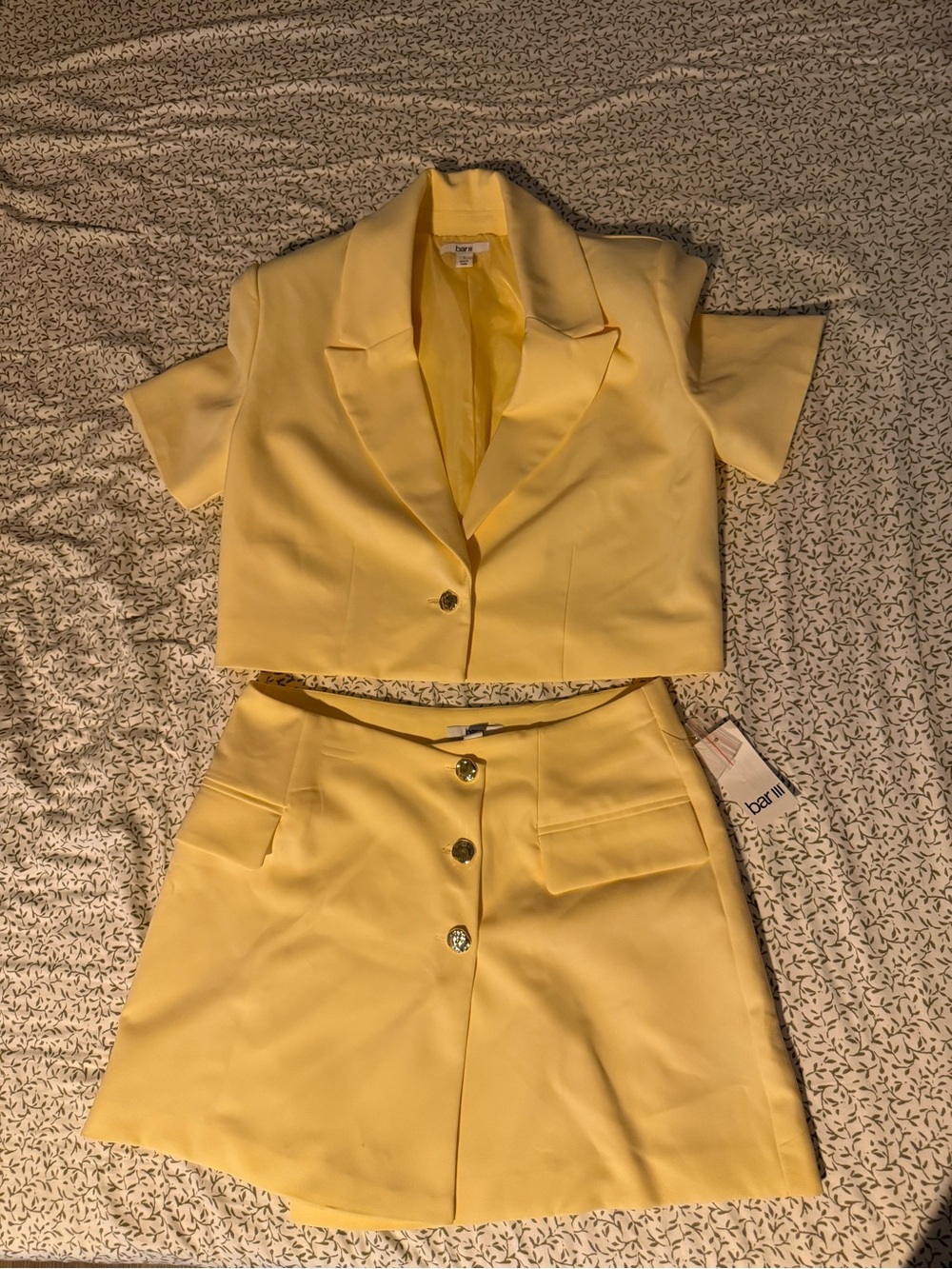 Bar III Butter Yellow Cropped Blazer & A-Line Skirt Set